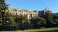 The lawn outside the teaching building of the University of Washington, where students read, sunbathed or played Frisbee after class